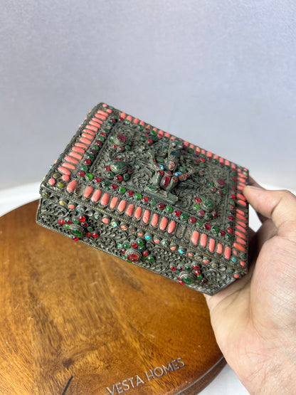 Vintage Brass made unique stones studded jewellery box