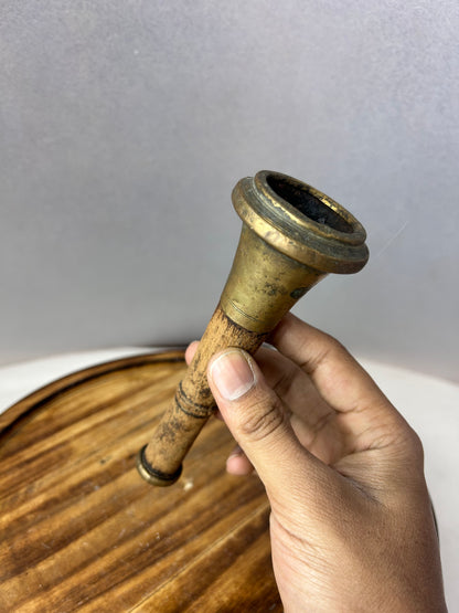 Vintage terracotta Brass and wood made smoking pipe