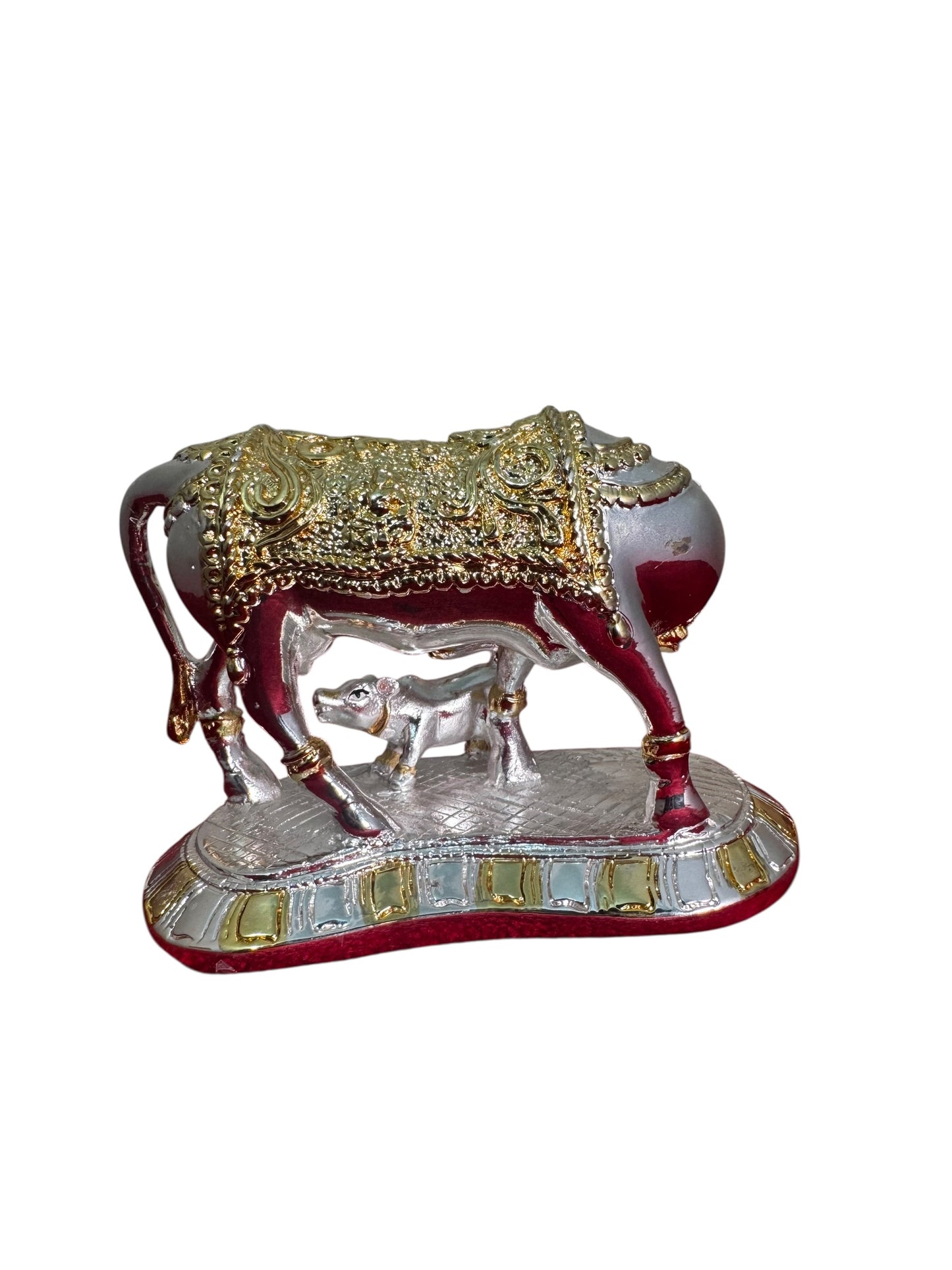 Cow Calf Gaja Lakshmi - Prasiddh idols presents resin made silver polished idol