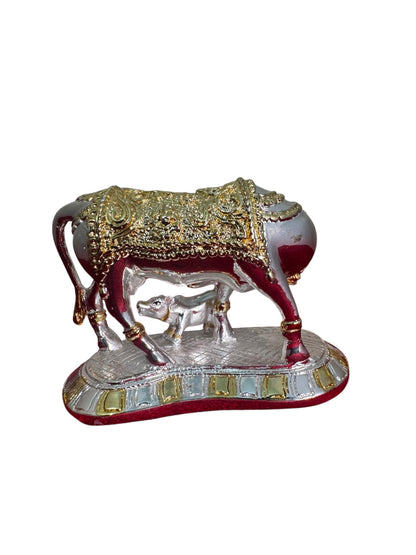Cow Calf Gaja Lakshmi - Prasiddh idols presents resin made silver polished idol