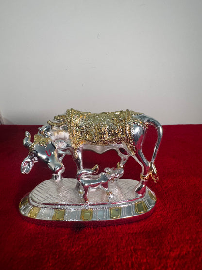 Cow Calf Gaja Lakshmi - Prasiddh idols presents resin made silver polished idol