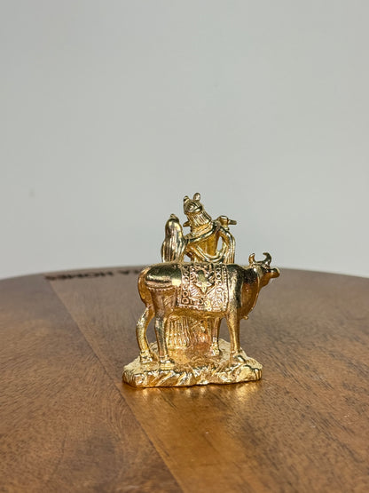 Radha Krishna idol with cow made of panchaloha