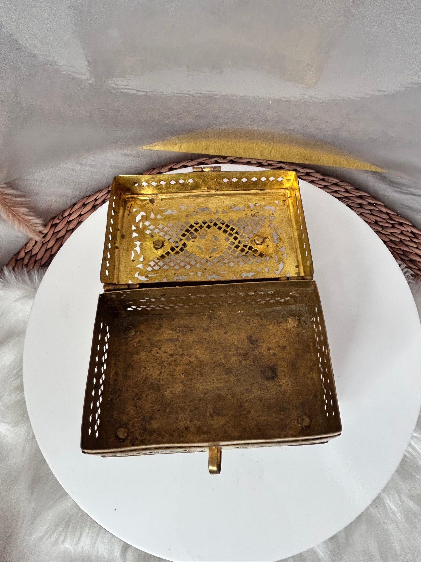 Vintage brass jali cut box