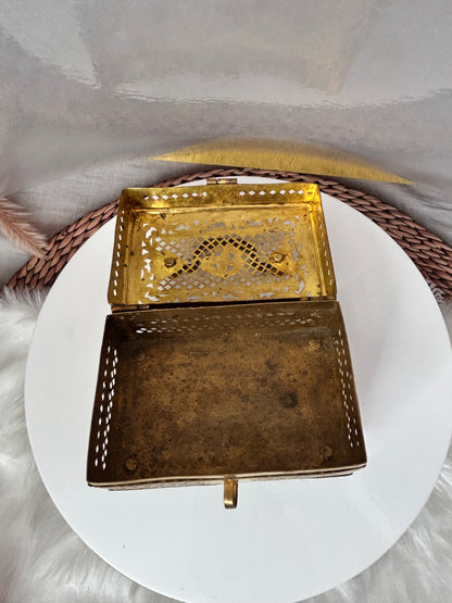 Vintage brass jali cut box