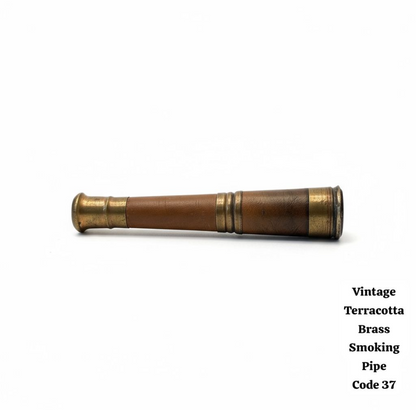 Vintage terracotta Brass and wood made smoking pipe