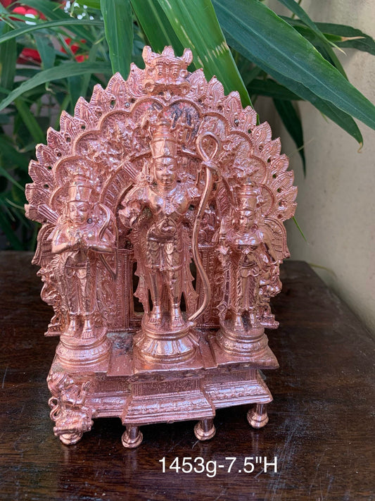 Copper Idol of rama sita lakshmana with Dashavatara prabhavali fixed