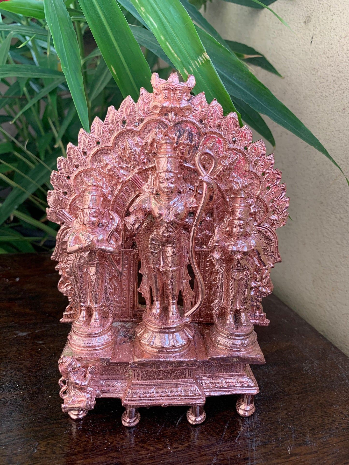 Copper Idol of rama sita lakshmana with Dashavatara prabhavali fixed