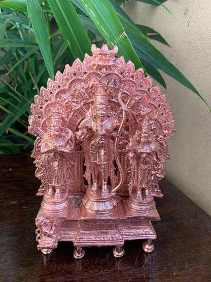 Copper Idol of rama sita lakshmana with Dashavatara prabhavali fixed