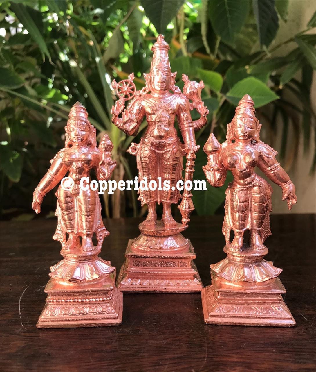 Prasiddh copper idols presents Sri varadaraja perumal with sridevi bhudevi lord vishnu with his consorts