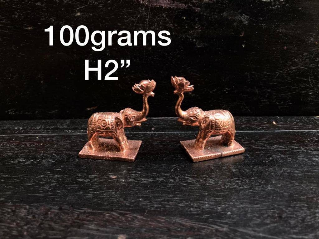 Copper made pair of elephant carrying lotus