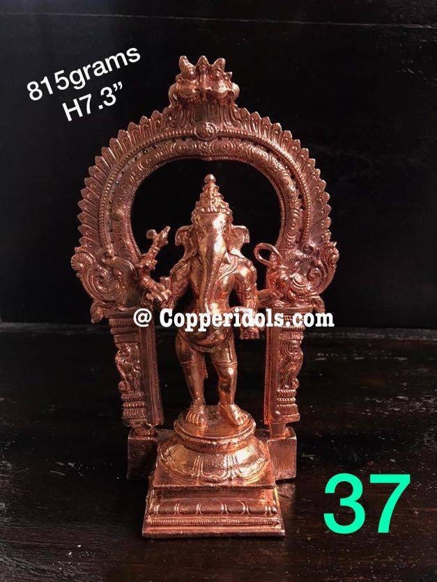 Prasiddh copper idols presents Copper idol of standing ganesha with prabhavali