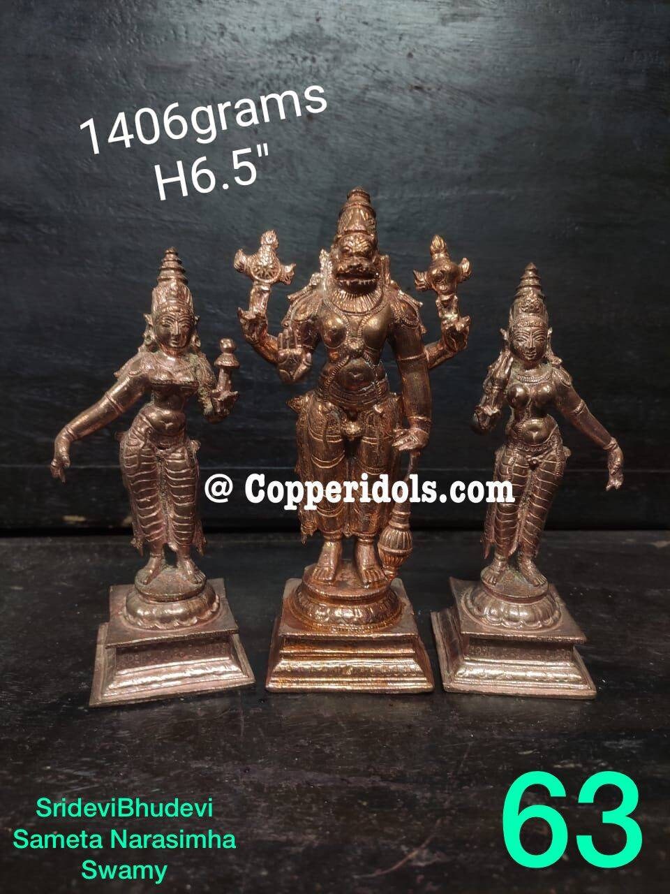 Prasiddh copper idols presents copper idol of narasimha swamy with sridevi and bhudevi