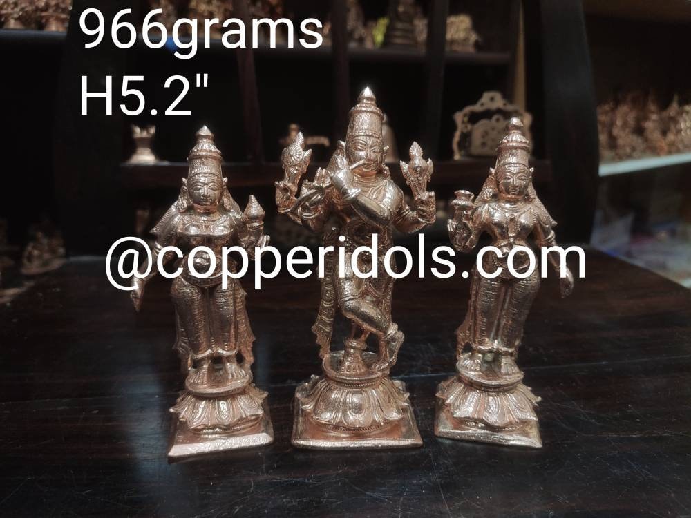 Prasiddh copper idols present copper idol of chaturbhuja krishna (venugopala swamy)with rukmini and satyabama