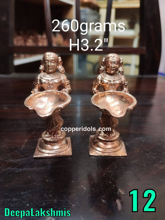 Prasiddh copper idols present copper idol of deepalaksmis set of 2 pieces