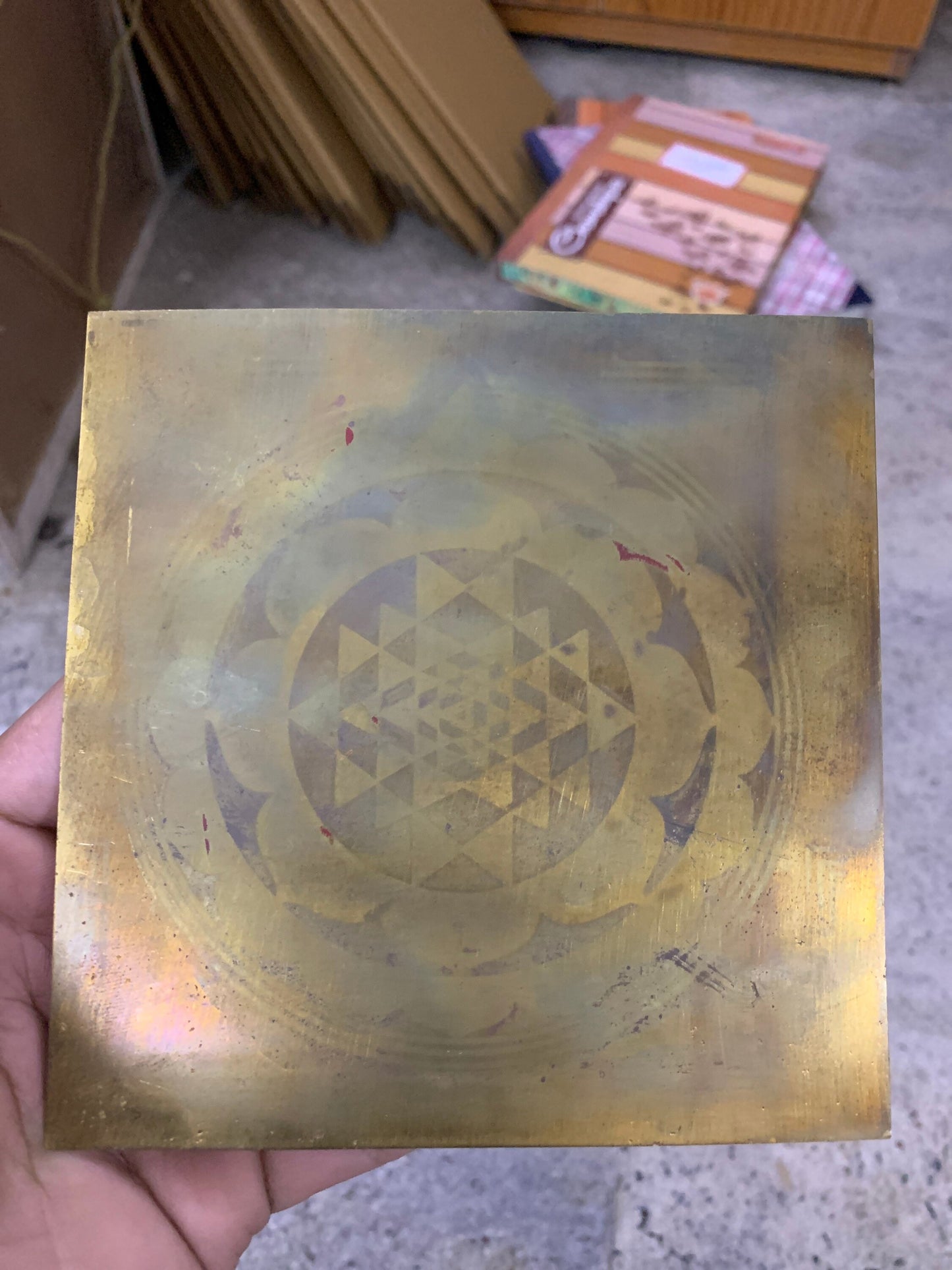 Prasiddh copper idols present brass Sri chakra Yantra plate