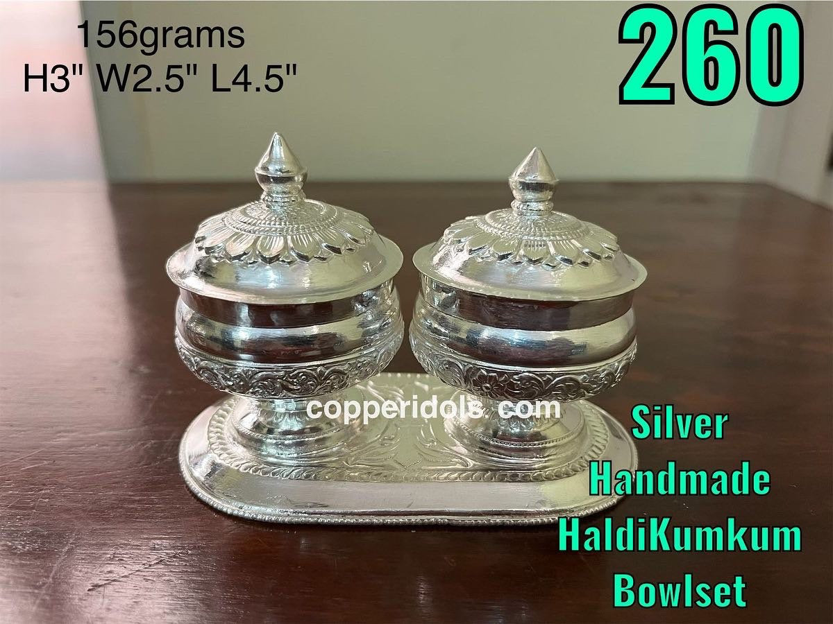 Prasiddh copper idols present silver haladi kunkuma bowl handcrafted