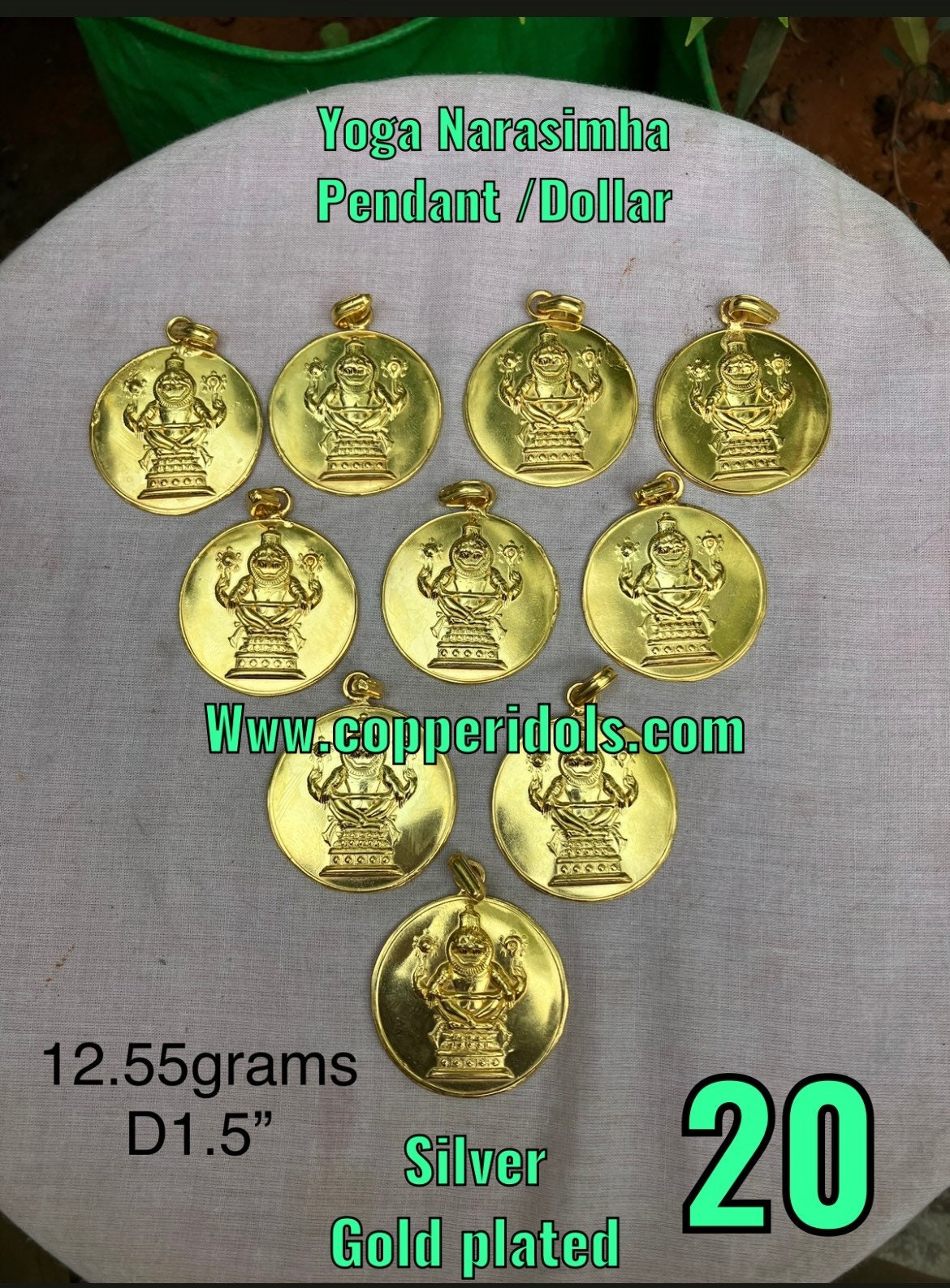 Prasiddh copper idols present silver made gold plated Narasimha pendant / Dollar