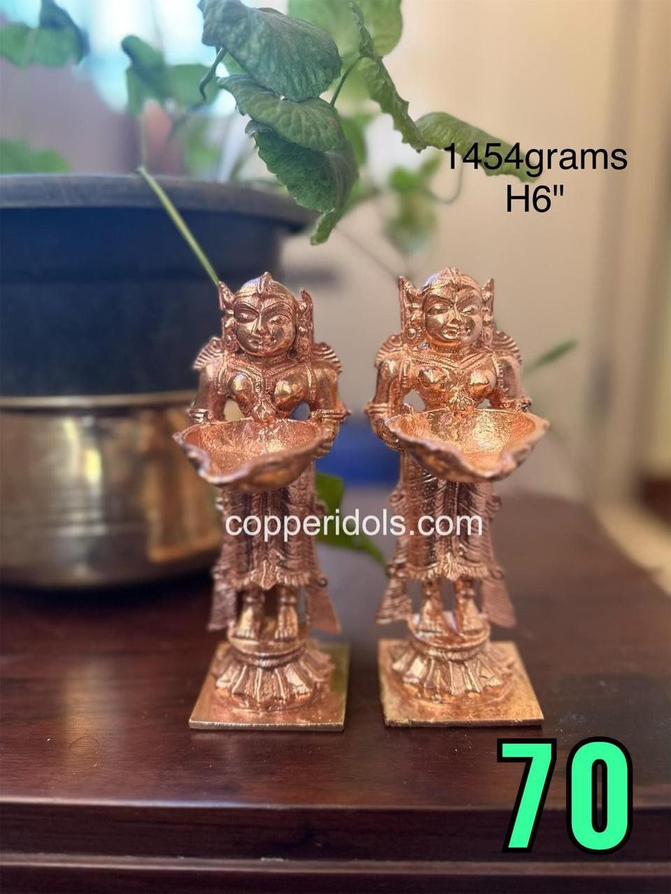 Copper made lady lamps also known as paavai villaku lamps or deepa lakshmi or deepa a malli ( each)