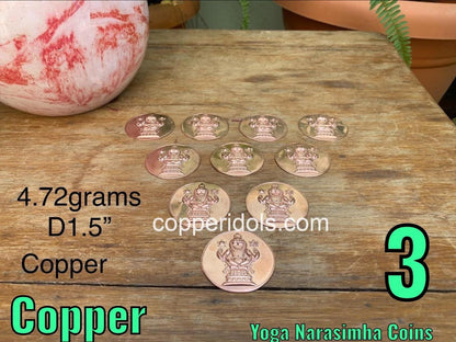 Prasiddh copper idols present copper idol of copper yoga Narasimha coin (set of 5)