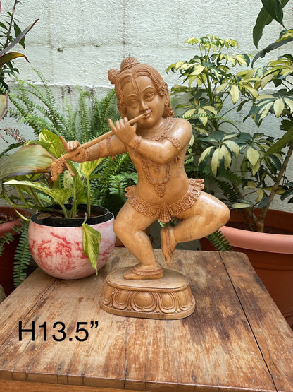 Indian Antique Store Gowdon presents wooden Krishna idol made of Shivani wood