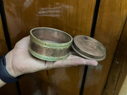 Vintage, brass and copper made ritual holy casted casket box