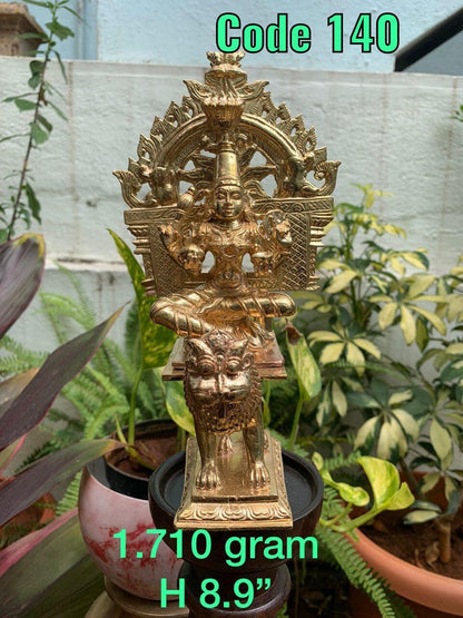 Prasiddh copper idol present brass panchaloha made of kollapura mahalakshmi simha vahana with prabhavali