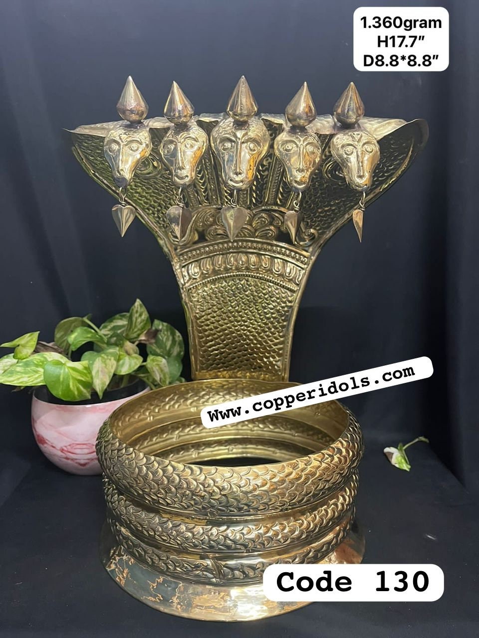 Prasiddh copper idol present brass sheet emboosed naga peeta / big shaigrama peeta