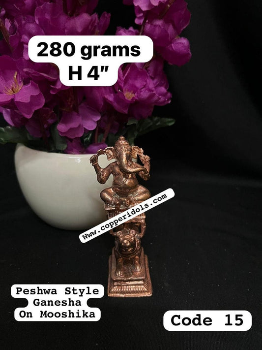 Prasiddh copper idols presents copper idol of ganesha with mushika vahana