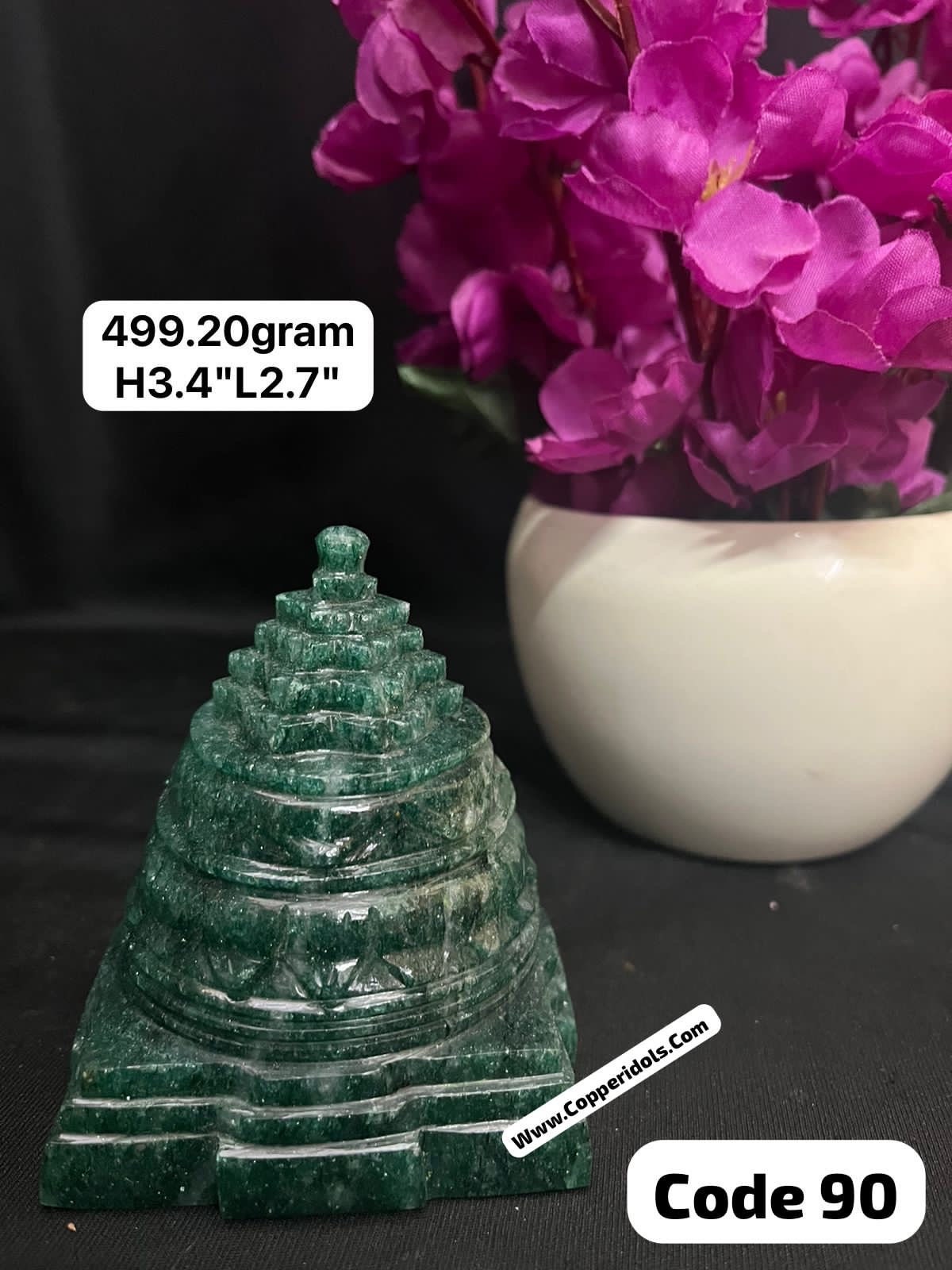 Prasiddh copper idol presents natural green aventurine meru yantra