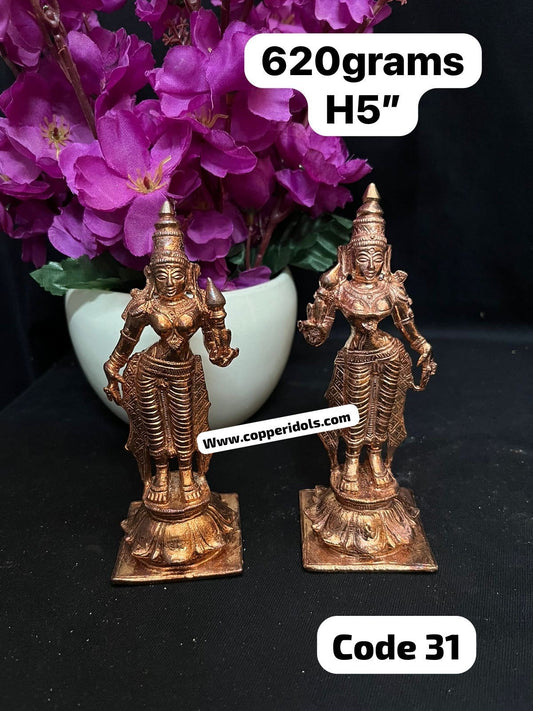 Copper made sridevi bhudevi figurines