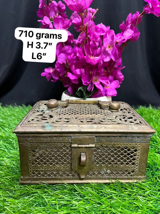 Vintage brass made gowri pettige or jali cut treasure box or samputa