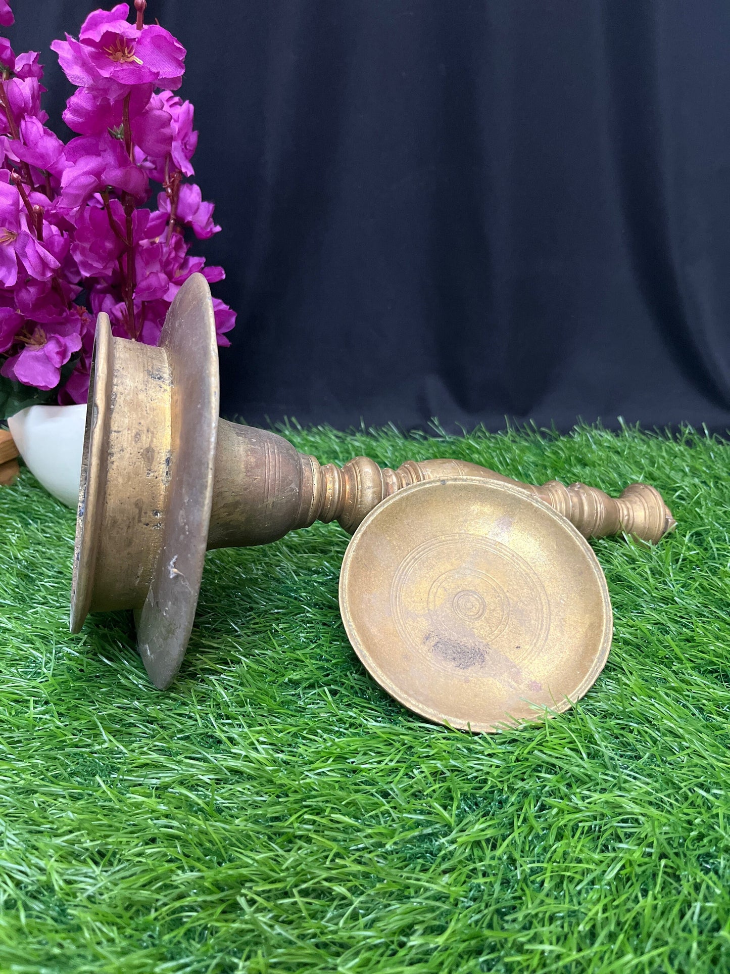 vintage bronze made bowl lamp from karnataka