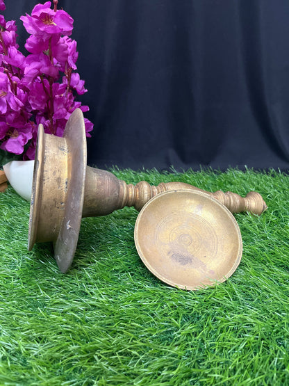 vintage bronze made bowl lamp from karnataka