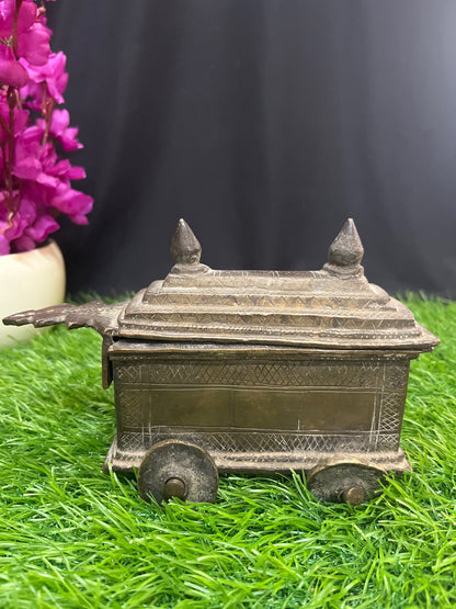 Vintage bronze vibhuti tray with wheels