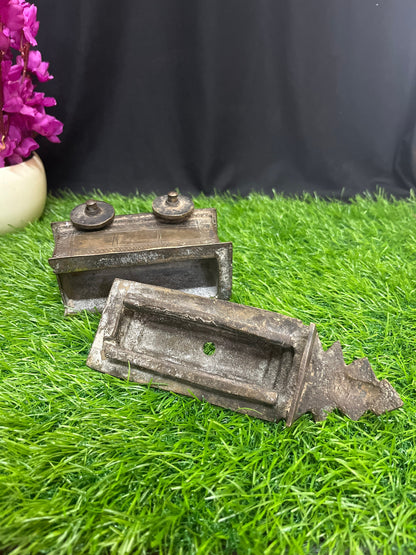 Vintage bronze vibhuti tray with wheels