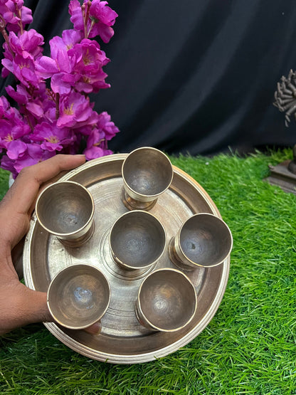 vintage bronze cast panchavala set or haldi kumkum bowl