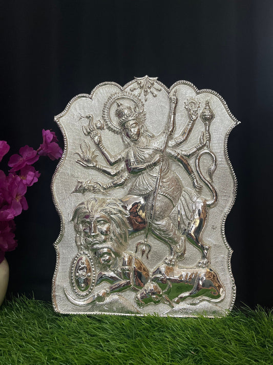 vintage silver plated copper durga plate