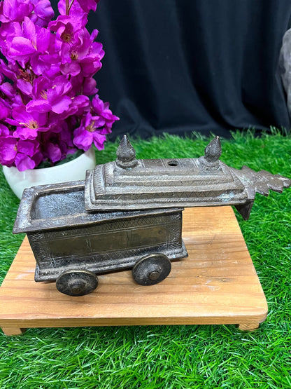 Vintage bronze vibhuti tray with wheels