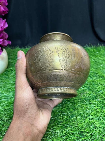 vintage bronze made dashavatar etched kalsha holy water pot from south india