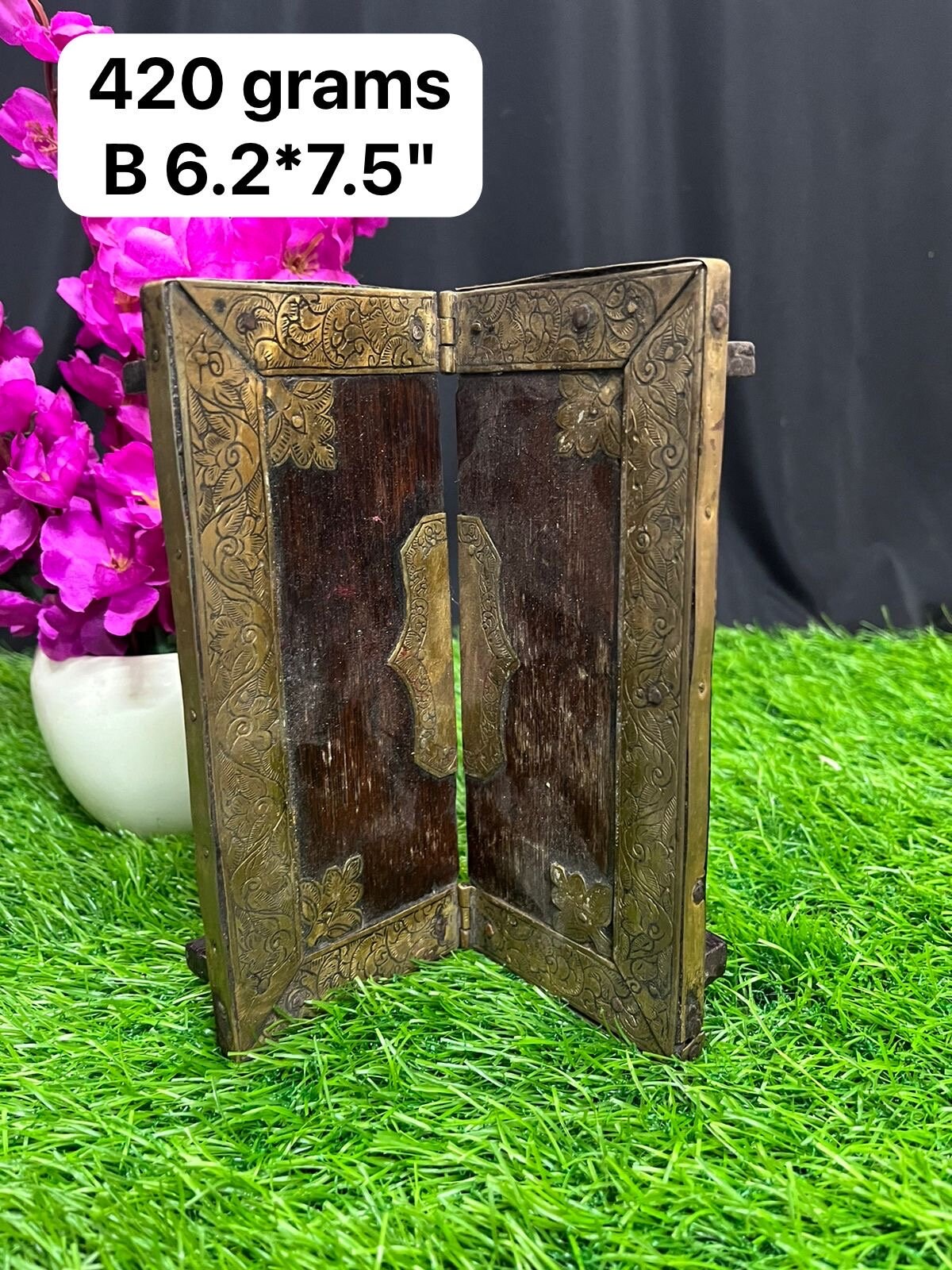 Brass fitted wooden pooja stand altar stand foldable