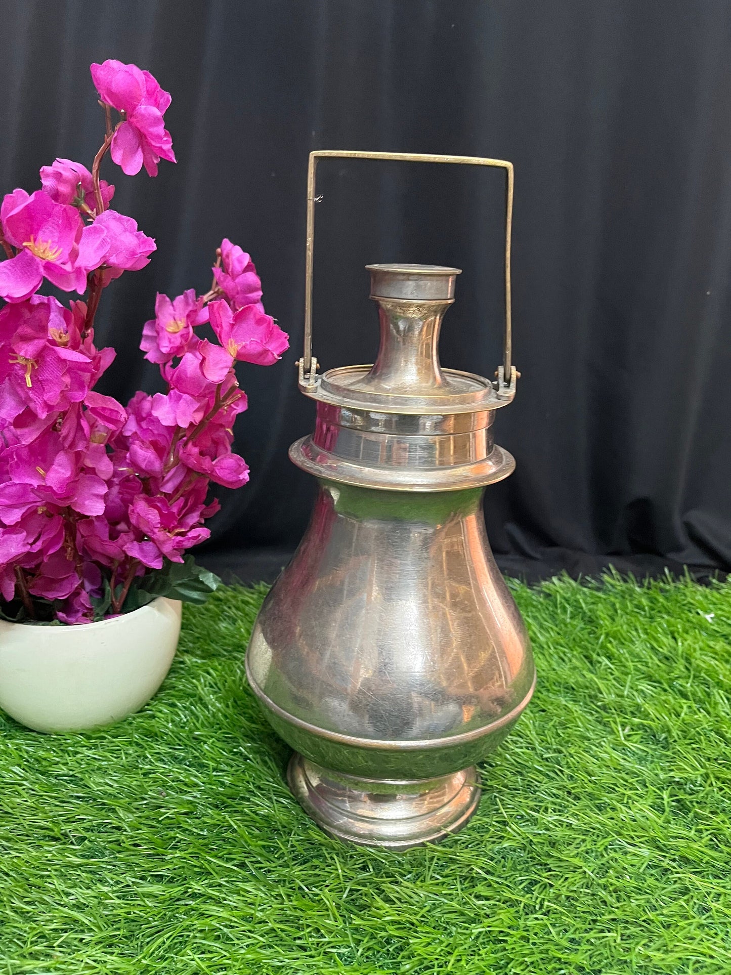 vintage white brass made water can ritual water carrier