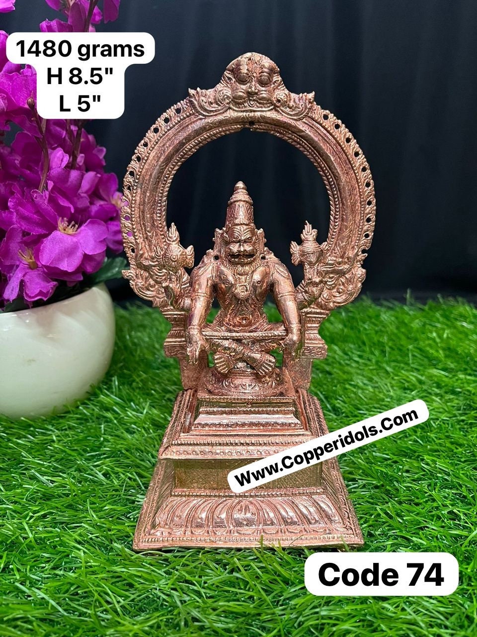 Prasiddh copper idol present copper idol of yoga narasimha on peeta prabahavali