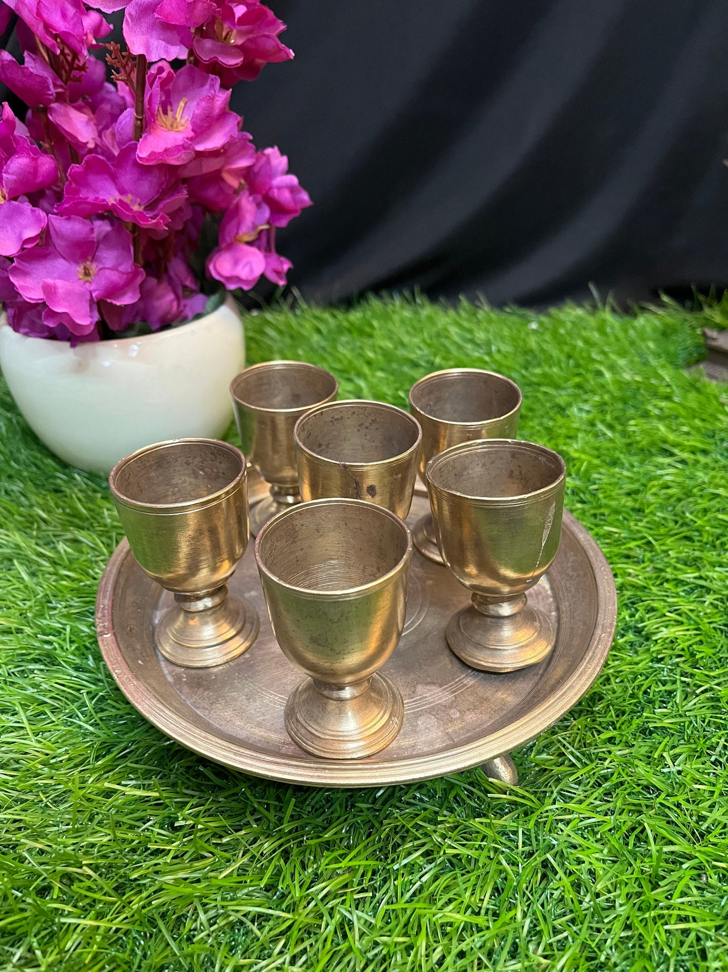 vintage bronze cast panchavala set or haldi kumkum bowl