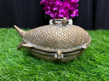 vintage bronze cast fish shaped treasure box