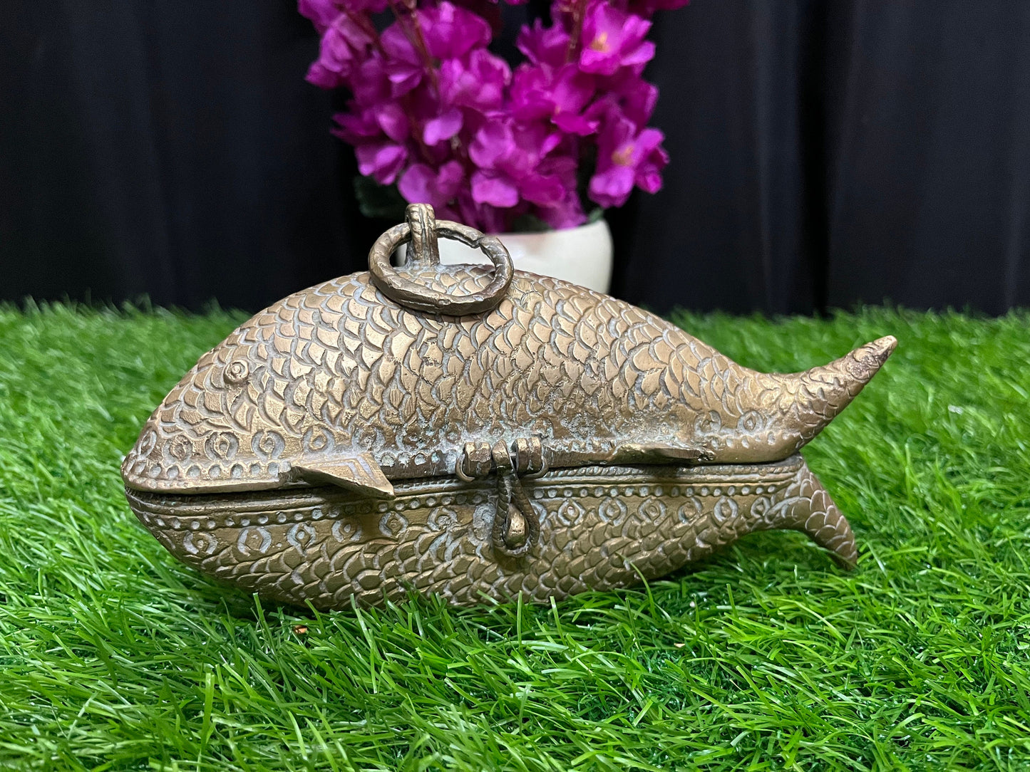 vintage bronze cast fish shaped treasure box