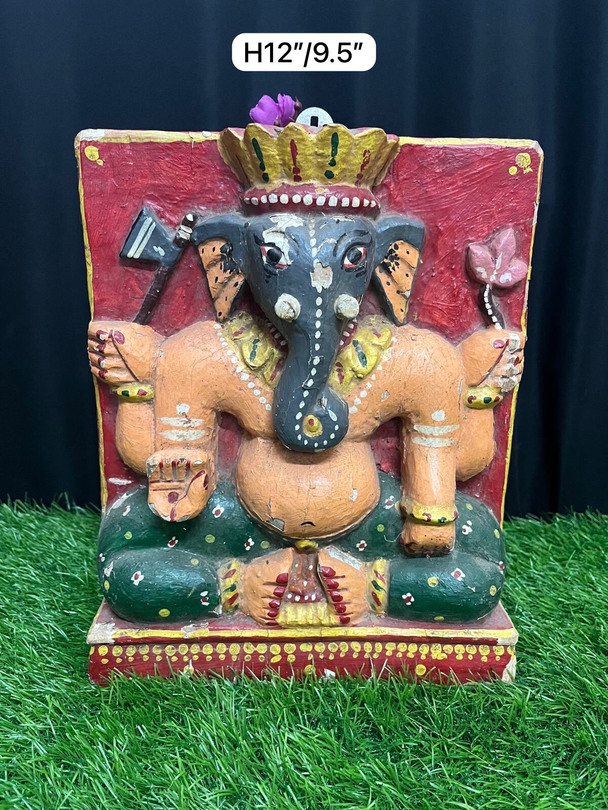 vintage wooden hand painted ganesha