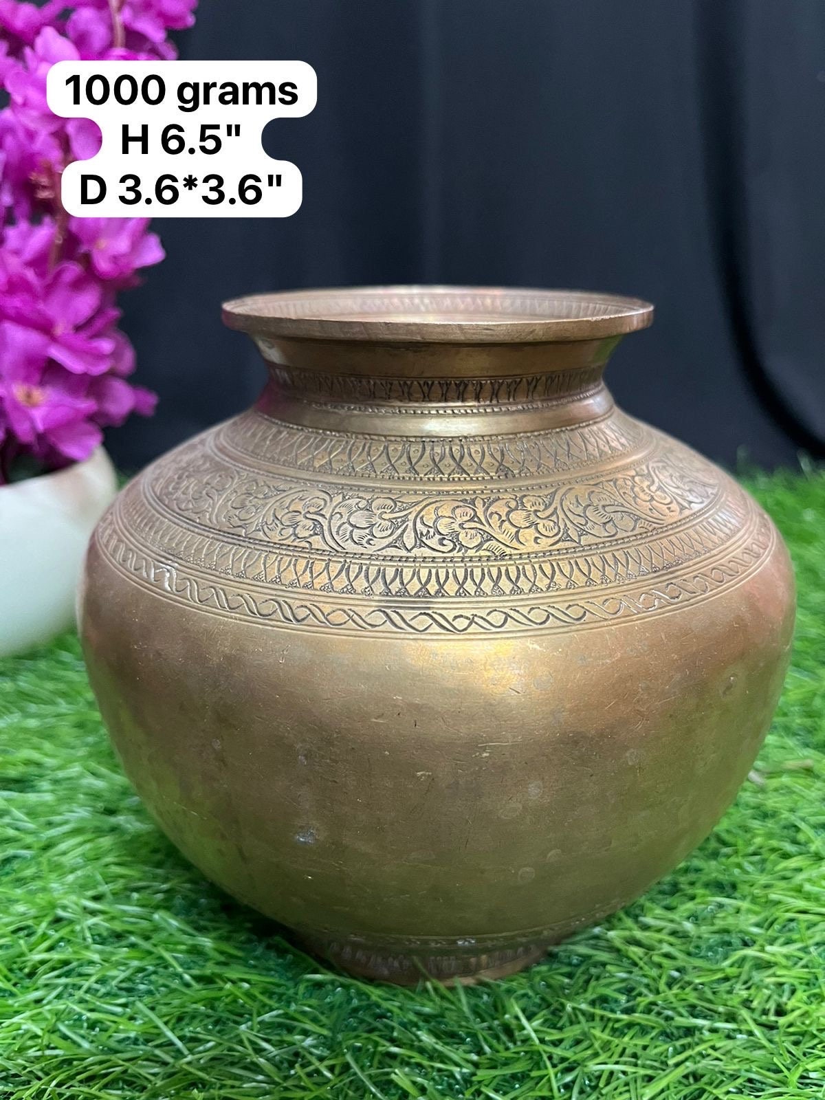 vintage bronze cast holy water ritual pot with intricate carvings from south india