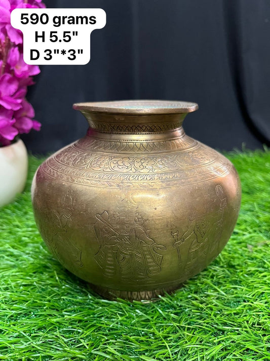 vintage bronze made dashavatar etched kalsha holy water pot from south india