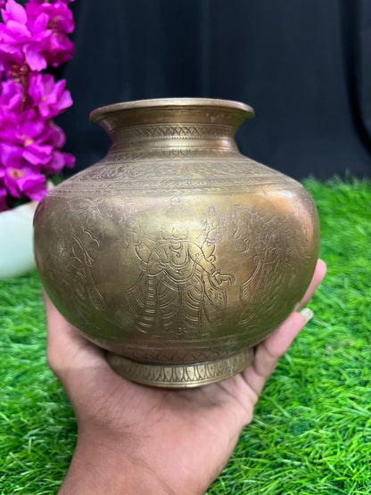 vintage bronze made dashavatar etched kalsha holy water pot from south india