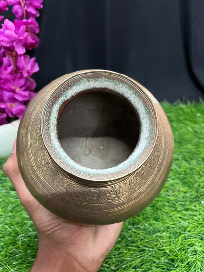 vintage bronze made dashavatar etched kalsha holy water pot from south india